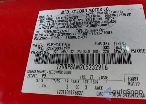 2012 Ford Mustang V6 Premium z USA, uszkodzony, nr VIN 1ZVBP8AM2C5232916